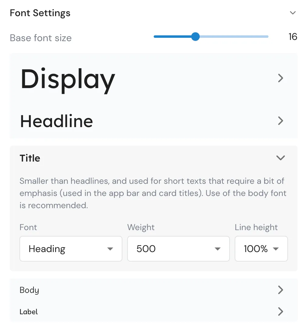 AppMachine allows you to change the font settings with a few clicks