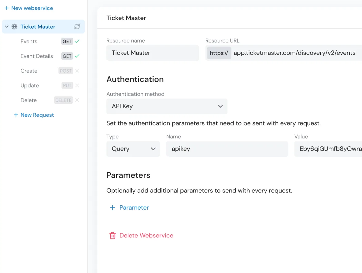 Connect your web service to manage data in your app
